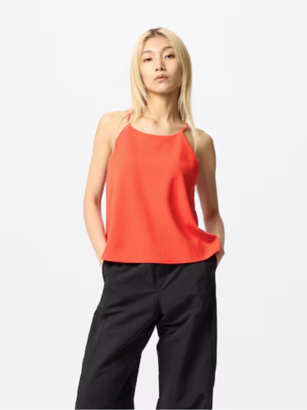 Uniqlo Crepe Jersey  Camisole Top High Neck Built-in Bra Small Orange Activewear